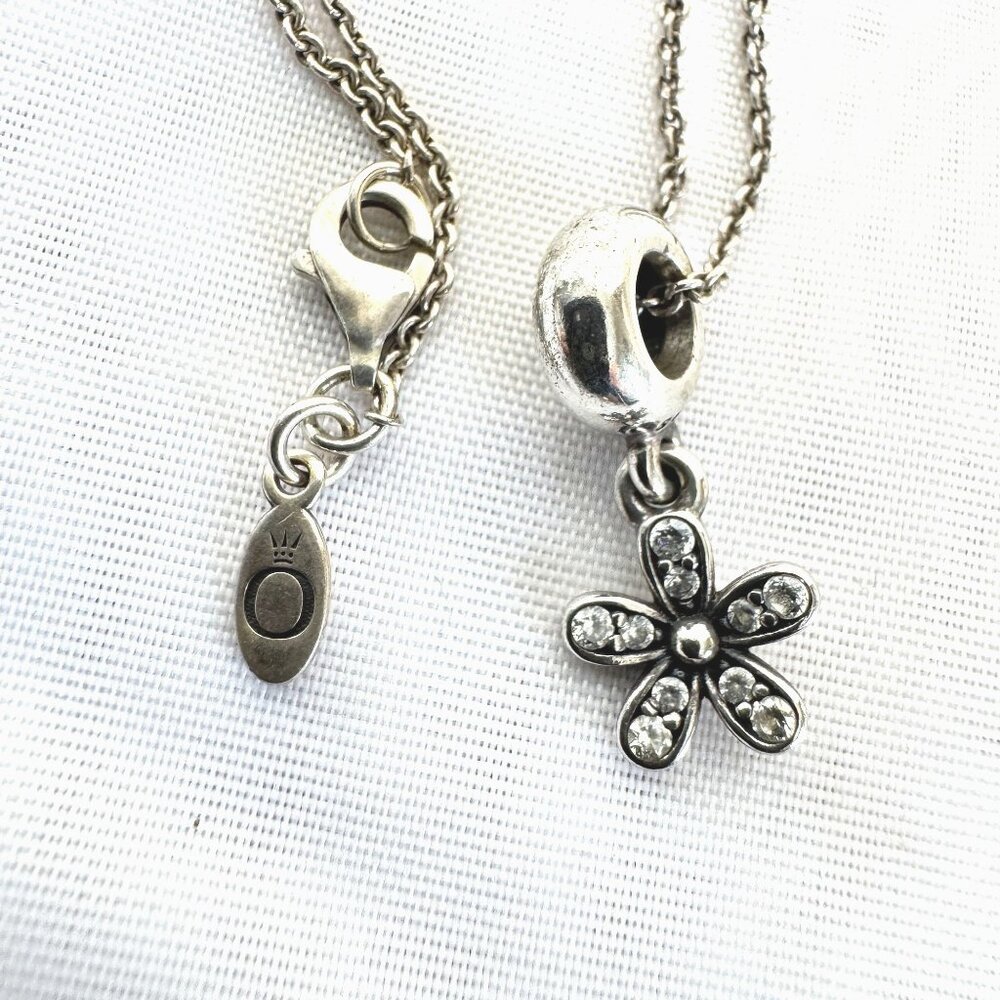 PANDORA Charm Sterling Silver ALE DAZZLING DAISY DANGLE Pendant 17" Pandora Chai